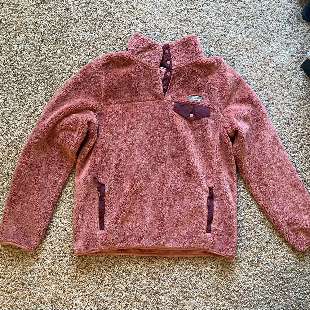 Women's L.L.Bean Hi-Pile Fleece Pullover Rosewood Heather/Fig
